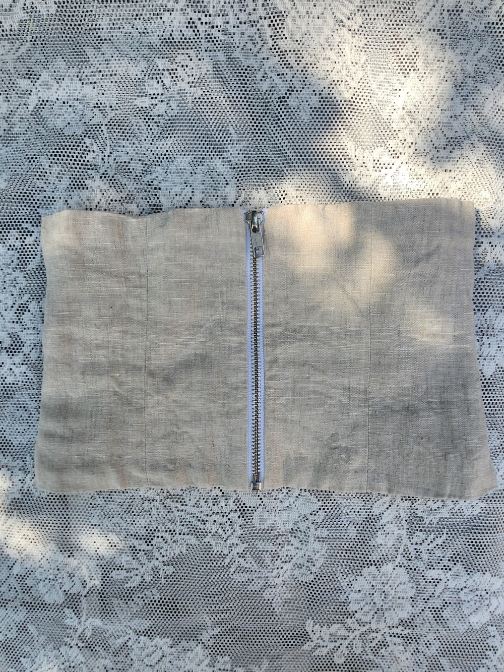 Reformation Rosemund Beige Linen Zip-Front Corset Belt